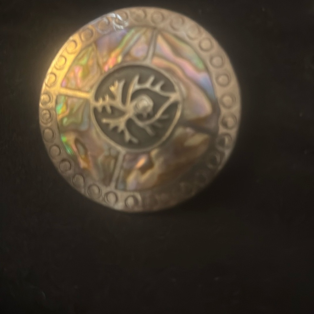 Silver and Iridescent Round Brooch